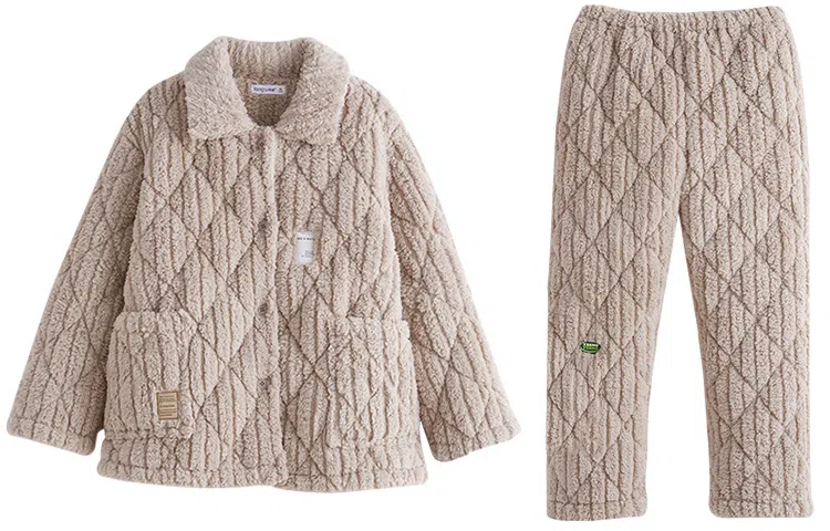 同语 冬季三层夹棉加厚法兰绒珊瑚绒 睡衣家居服加绒套装 女款