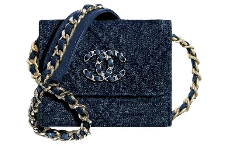 CHANEL Denim Chain Wallet Bag Navy Blue