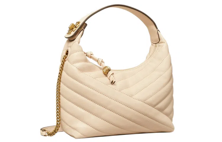 Tory Burch Kira Quilted Crescent Bag White