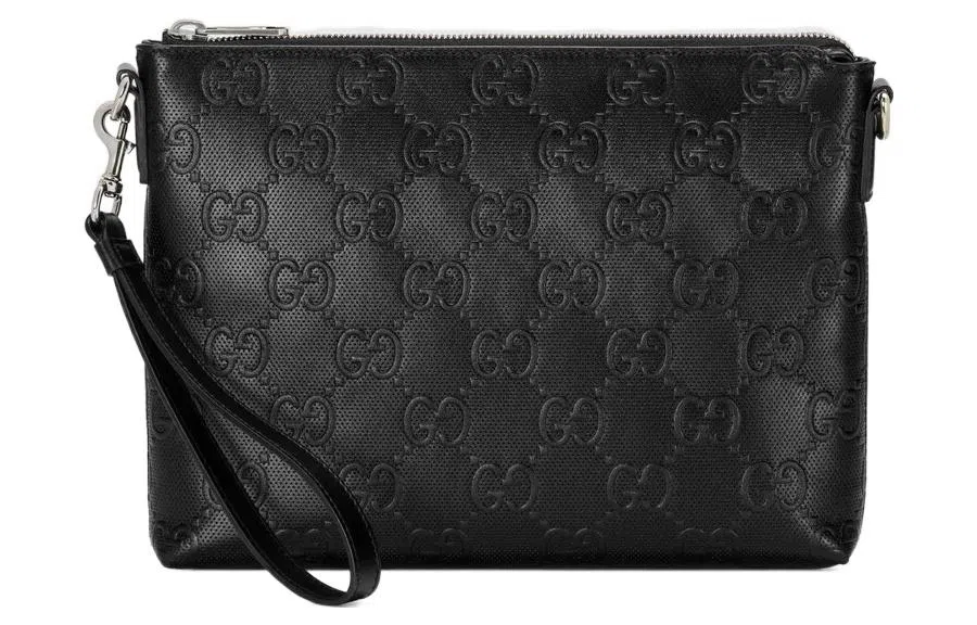 Gucci Leather Messenger Clutch Black