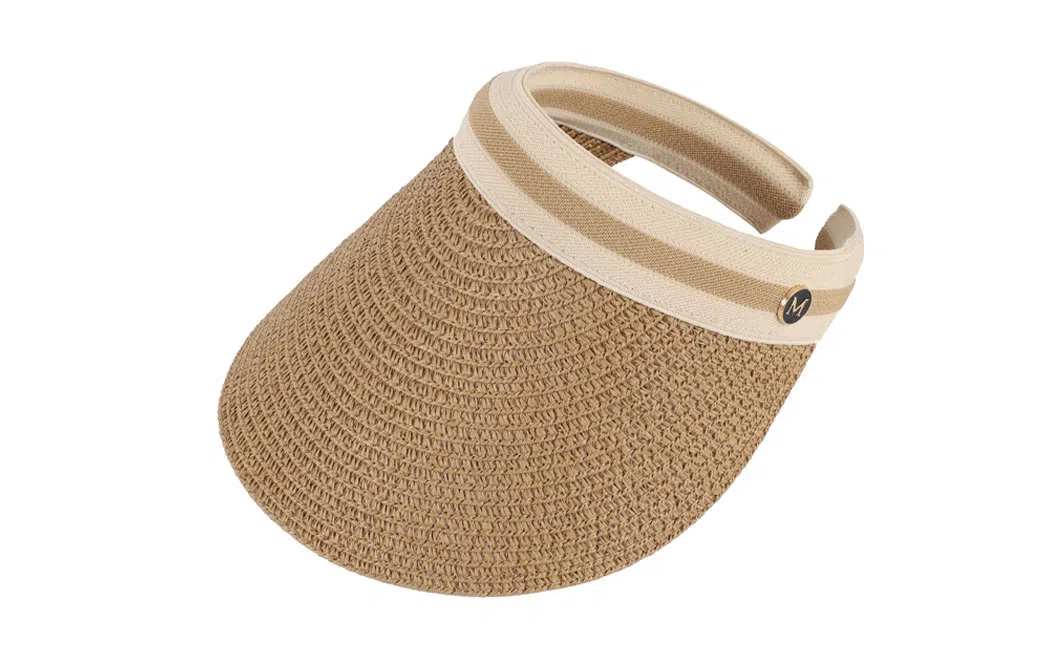 白卷 小字母草帽 沙滩防晒遮阳空顶 防晒帽 女款 黑色 卡其色