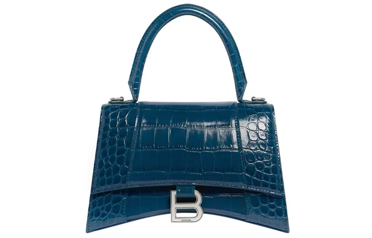Balenciaga Croc-Embossed Leather Bag Blue
