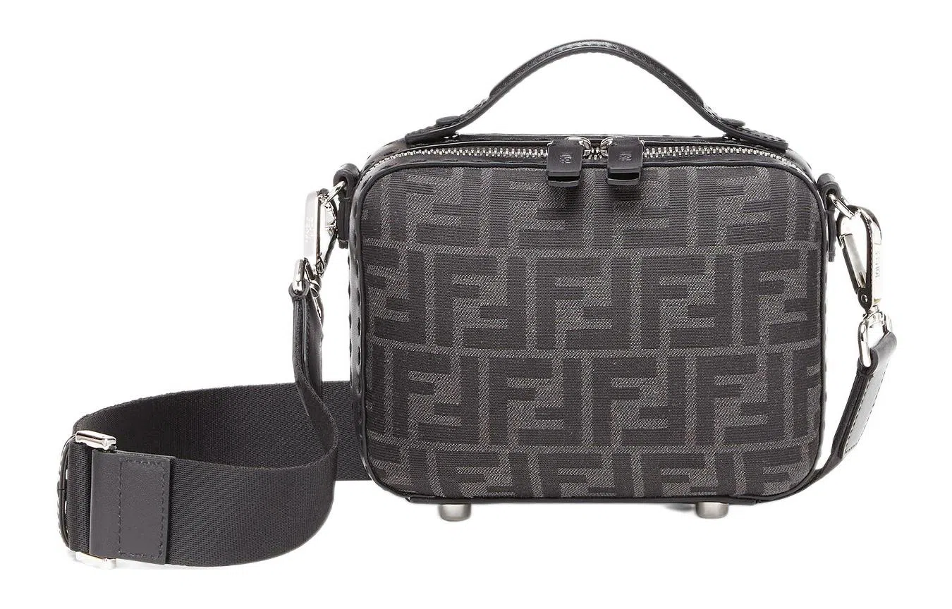 Fendi Logo Canvas Mini Shoulder Bag Gray