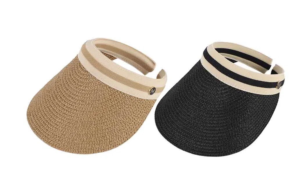 白卷 小字母草帽 沙滩防晒遮阳空顶 防晒帽 女款 黑色 卡其色