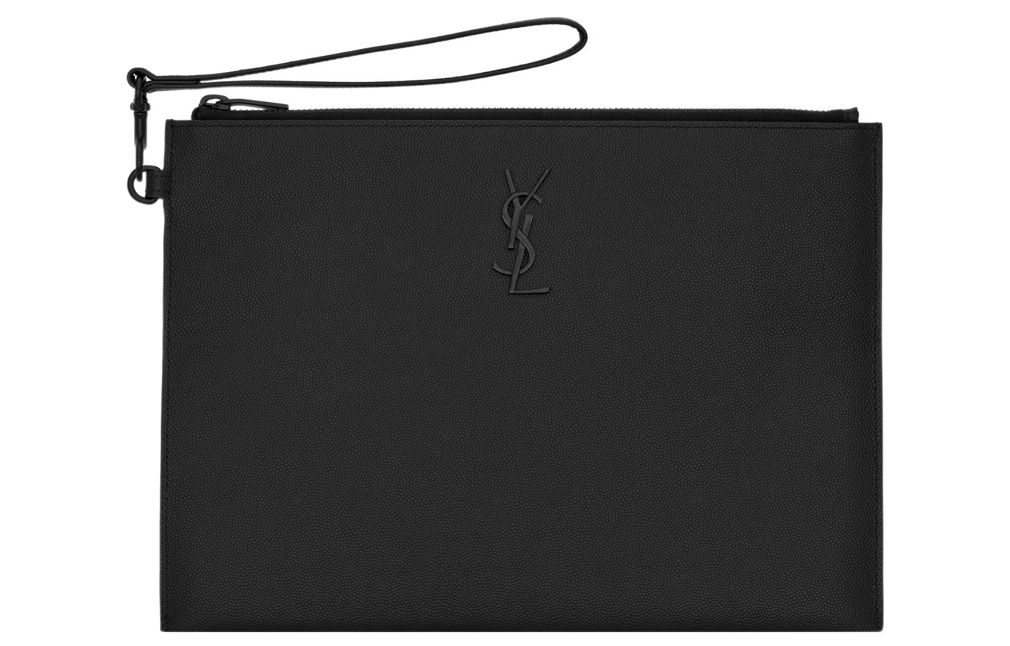 Saint Laurent Zip Grain Leather Clutch Black