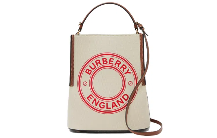 Burberry Peg Bucket Bag Small Natural Brown Red
