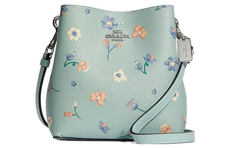 Coach Town 16 Floral Print Mini Bucket Bag Lake Green