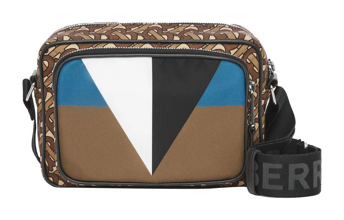 Burberry Geometric Print Nylon Crossbody Bag Brown