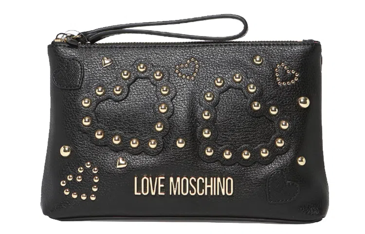 Moschino Heart Studded Logo PU Bag Black