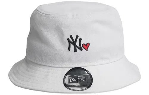 New Era NY Heart Embroidery Bucket Hat White