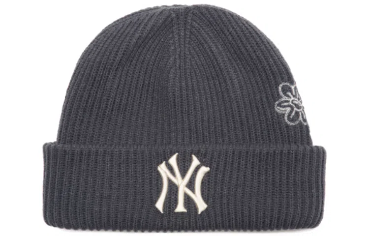 MLB Floral Embroidered Knit Beanie White/Black