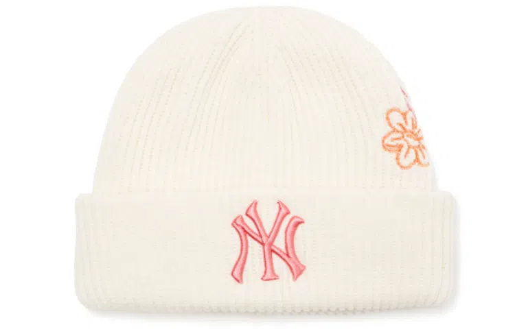 MLB Floral Embroidered Knit Beanie White/Black
