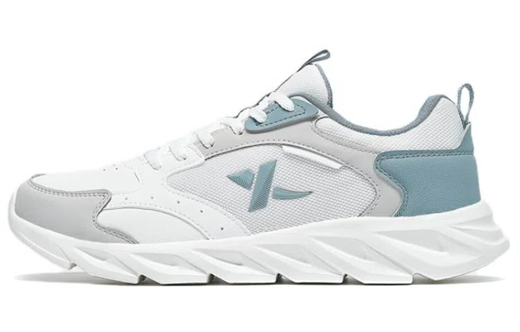 特步 柔软舒适 减震防滑耐磨 低帮 跑步鞋 男款 白灰蓝