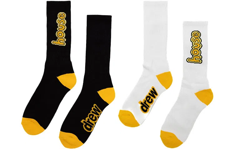 Drew House logo 2 Pack Cartoon Font Socks WhiteBlack 2