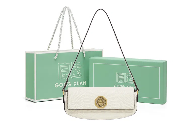 宫选 八面玲珑系列单肩腋下包优雅时尚腋下法棍包 女款