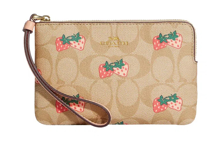 COACH Corner Zip 16 Strawberry Print Wristlet