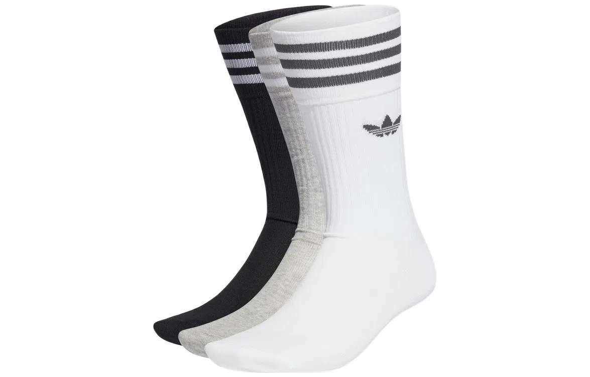 adidas Originals Trefoil Stripe Socks 3-Pack Black Grey White
