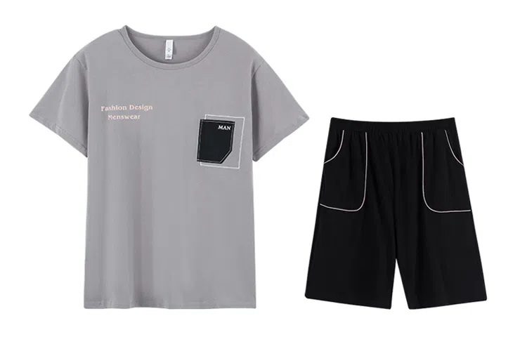 小情歌家居服睡衣 纯棉短袖短裤套装 凉爽套头字母设计口袋简约 睡衣男夏季 男款 灰色