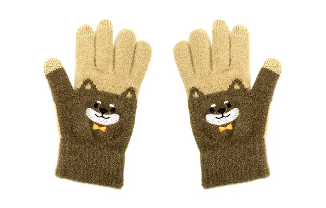 白卷 可触屏毛绒卡通保暖 腈纶 绒线手套 男女同款情侣款