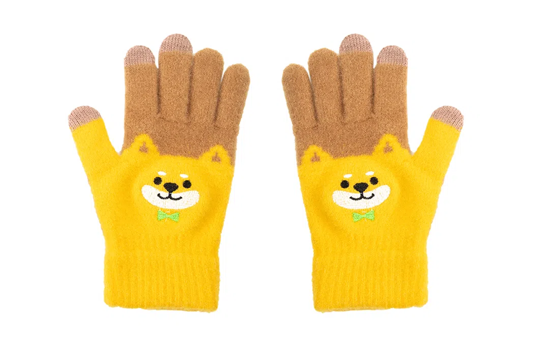 白卷 可触屏毛绒卡通保暖 腈纶 绒线手套 男女同款情侣款