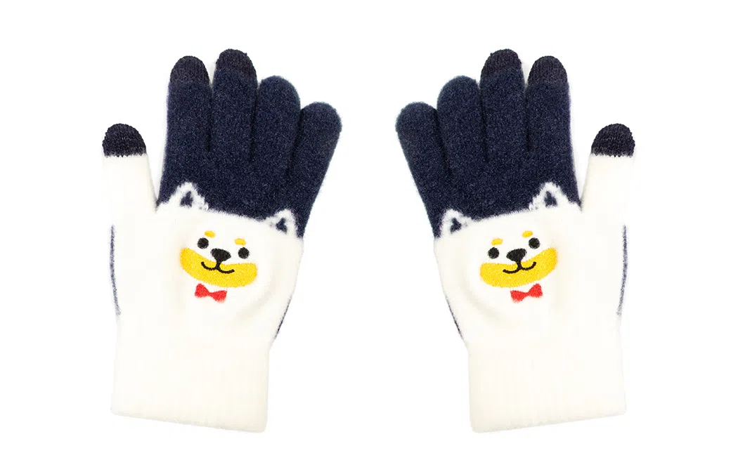 白卷 可触屏毛绒卡通保暖 腈纶 绒线手套 男女同款情侣款