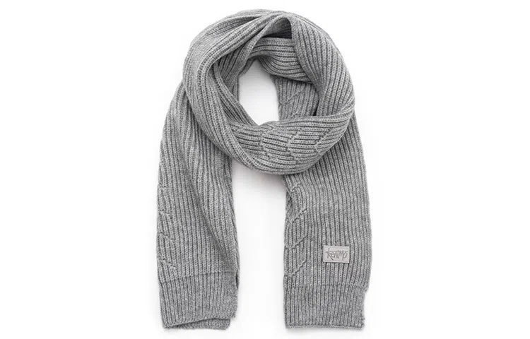 肯默 皮标纯色针织围巾 毛线围脖 秋冬保暖加厚 情侣款