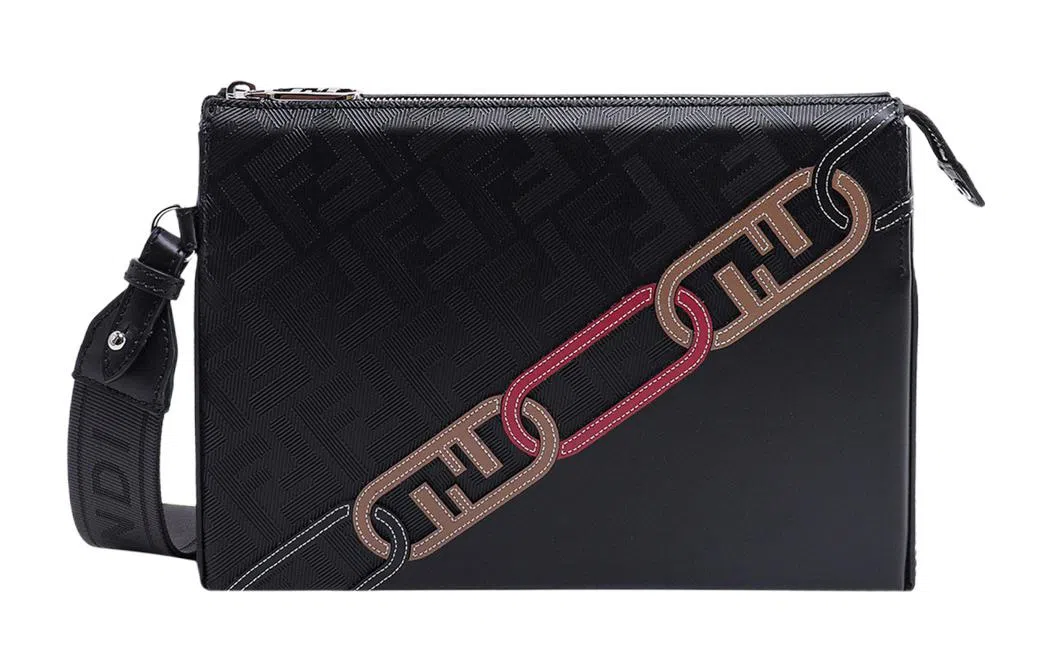 Fendi FF Pattern Zip Wristlet Black