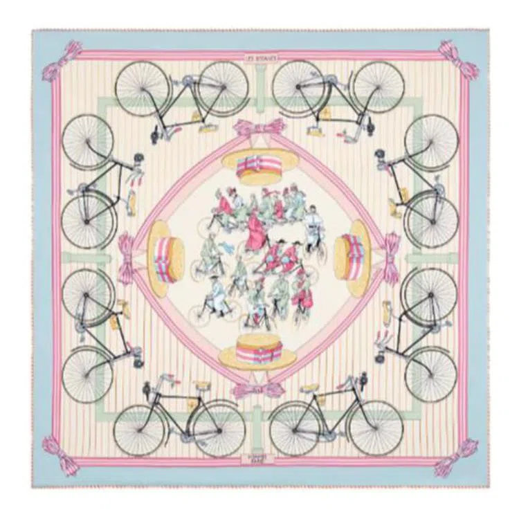 Hermes Bicycle Silk Scarf Thick Light Blue