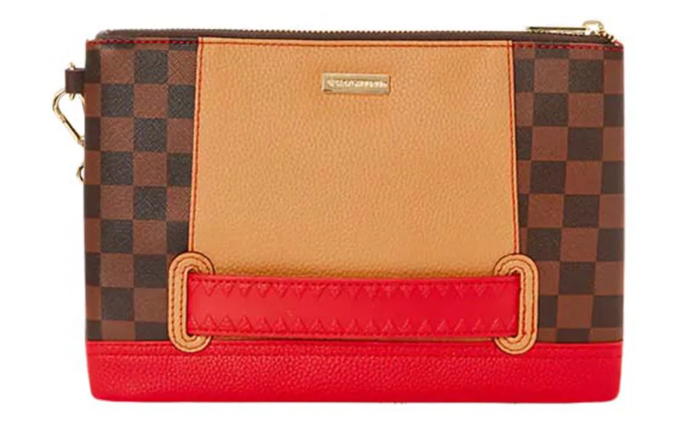 Sprayground Checkered Shark Clutch Brown