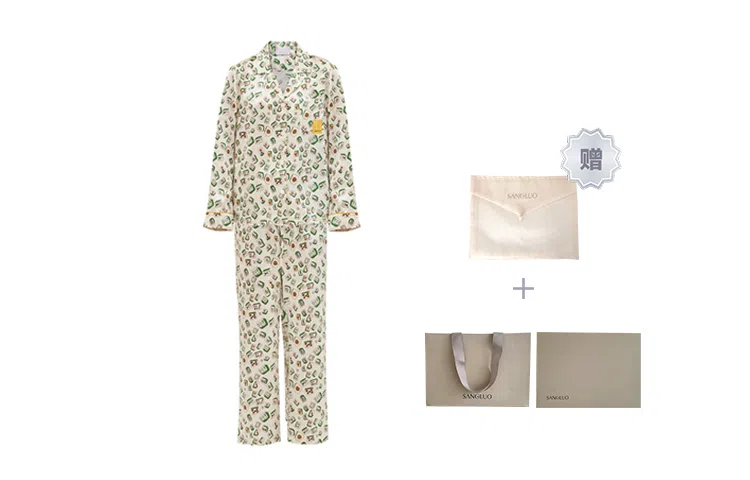 桑罗 国潮超好手气麻将印花真丝情侣睡衣套装男士 家居套装