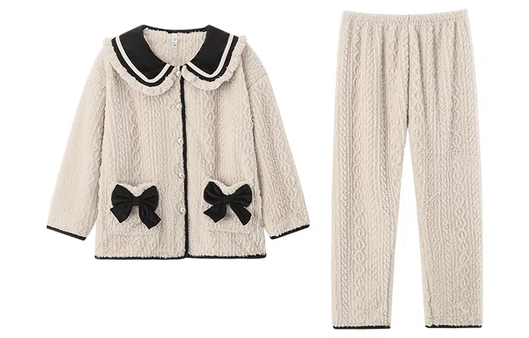 小情歌 珊瑚绒睡衣 冬季 加绒加厚保暖御寒家居服 女款  白色