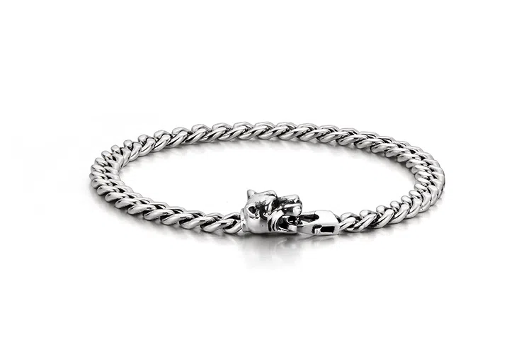 IDEAGEMER Silver Wolf Head Cuban Bracelet