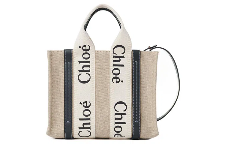 Chloe Woody Tote Beige/Navy