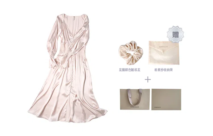 桑罗 蚕丝 宫廷风轻复古真丝 可外穿露营度假 秋 女款 一件装 家居连衣裙