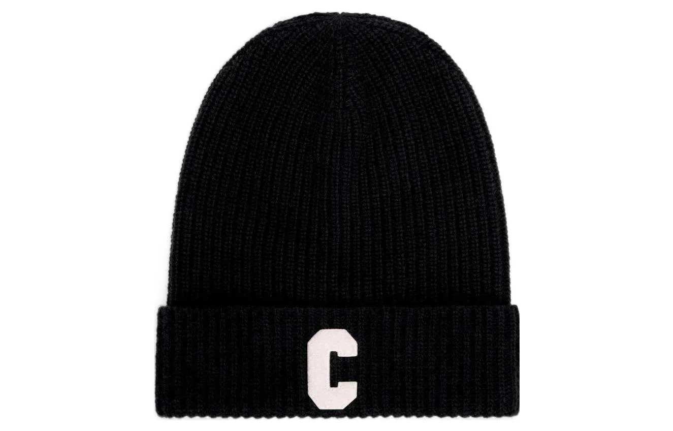 CELINE Ribbed Logo Beanie Black