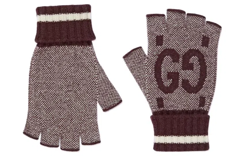 Gucci GG Fingerless Gloves Brown Ivory