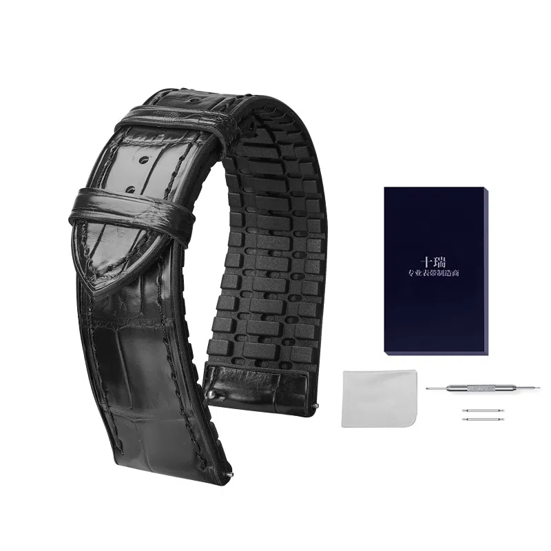 十瑞鳄鱼皮手表带橡胶表带男适用于江诗丹顿百达翡丽伯爵宝珀手表带万国浪琴积家欧米茄手表男女蝴蝶扣款