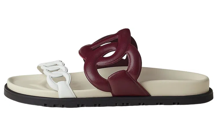 Hermes Extra Leather Open Toe Flat Sandal Red White