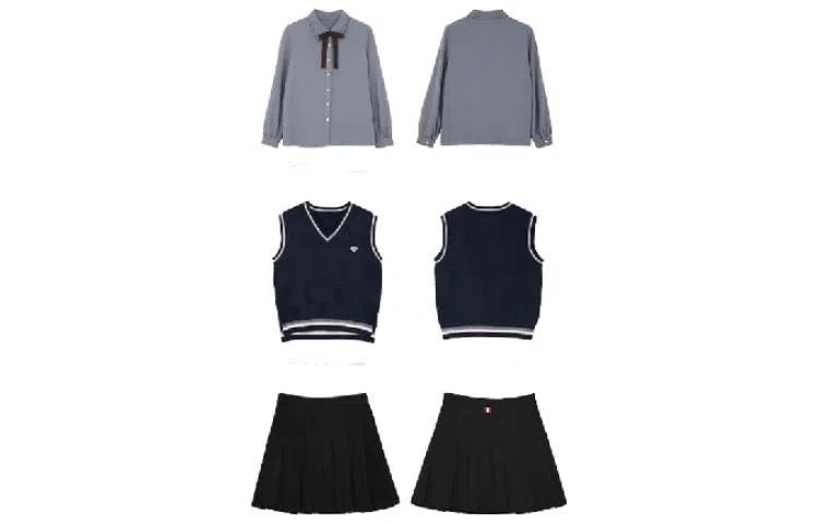 小镇姗姗 学院风马甲衬衫百褶套装 女款