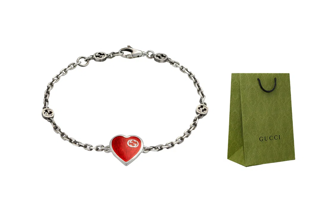 GUCCI Interlocking Heart Double G Silver Bracelet