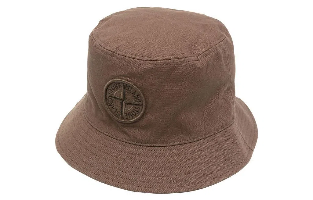 Stone Island Logo Embroidered Bucket Hat Brown