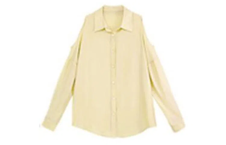 小镇姗姗 纯色露肩单排扣长袖衬衫 女款