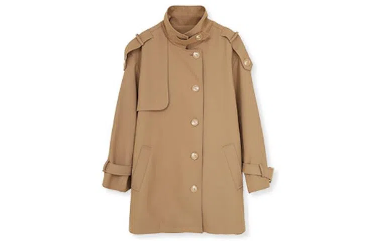 小镇姗姗 纯色翻领中长款风衣 女款 藜麦色