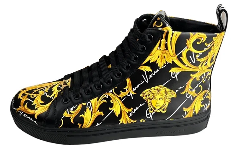 Versace Barocco High Top Sneakers Black Gold