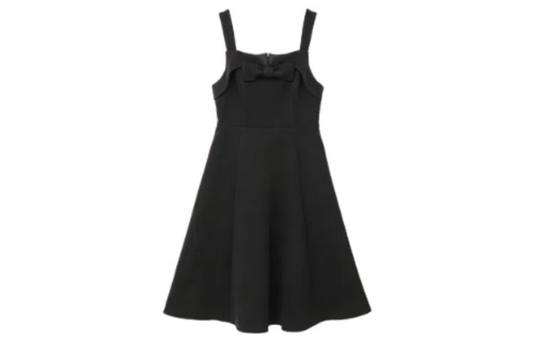 小镇姗姗 纯色吊带无袖连衣裙 黑色