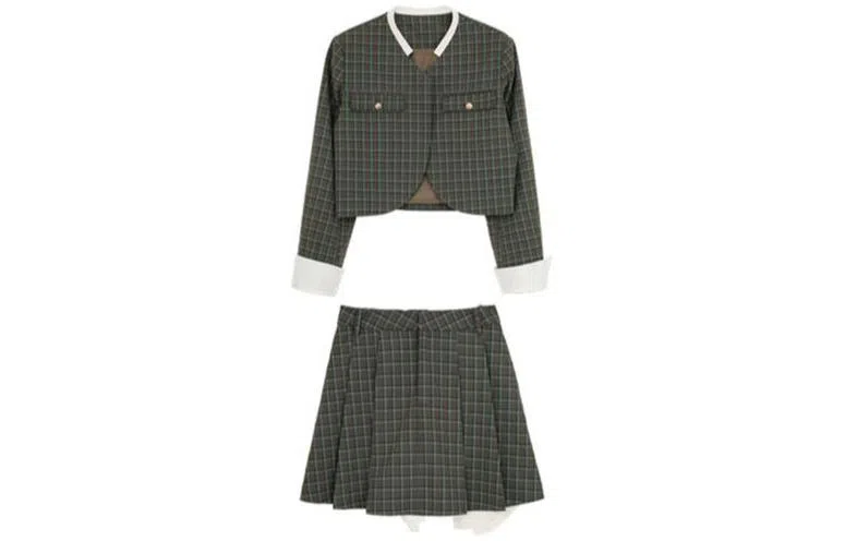 小镇姗姗 格纹外套半裙套装 女款 摩登绿