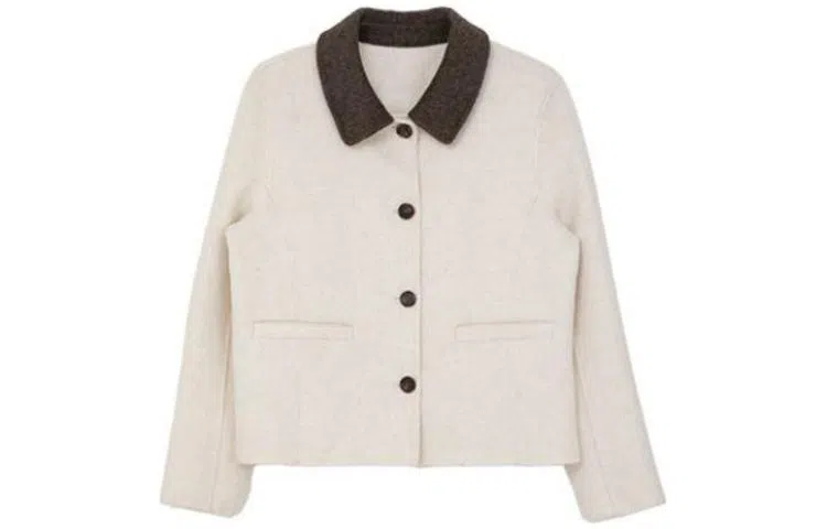 小镇姗姗 拼色单排扣短款双面呢大衣 女款