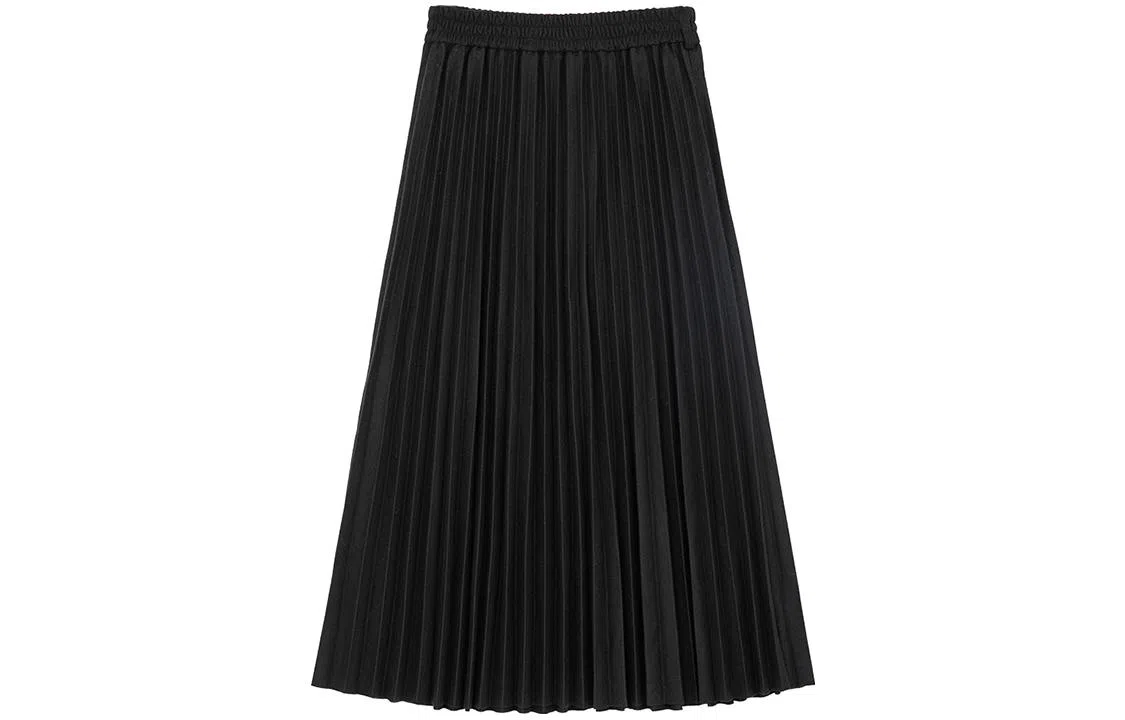 小镇姗姗 纯色高腰百褶半身裙