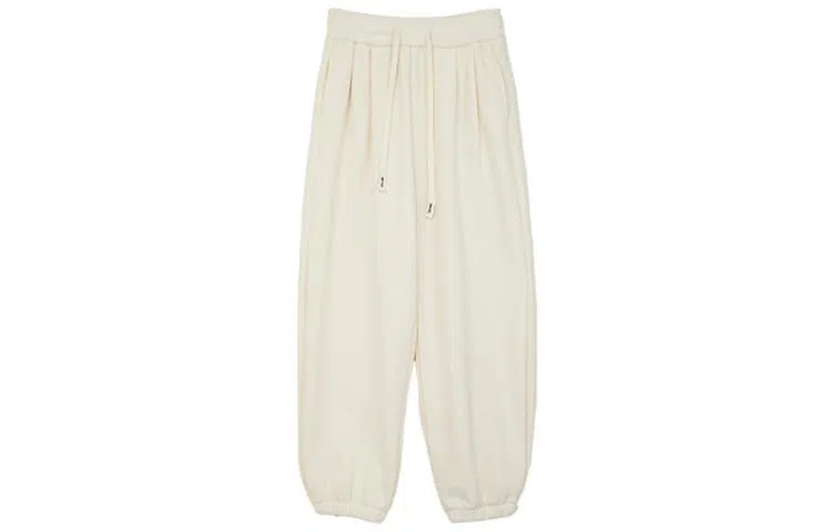 小镇姗姗 加绒束脚纯色休闲裤 女款 米白色