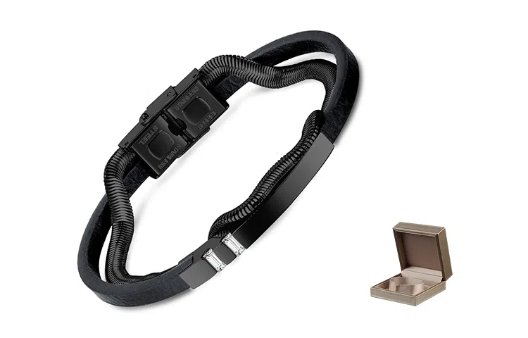 肯默钛钢蛇骨手链 个性街头手环  嘻哈双层 简约磁吸开口 男款 银黑色